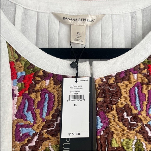 Banana Republic White Blouse with Colorful Embroidery, NWT, XL - Price Firm - Picture 3 of 6